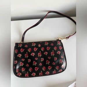 Rouje Rose Floral Black Mini Pouch Purse Bag